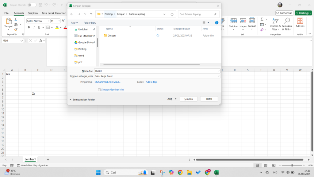Dialog Box Save As Excel