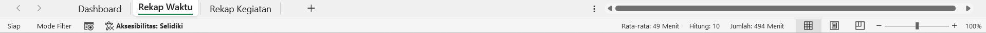 Status Bar Excel UI dengan Informasi data