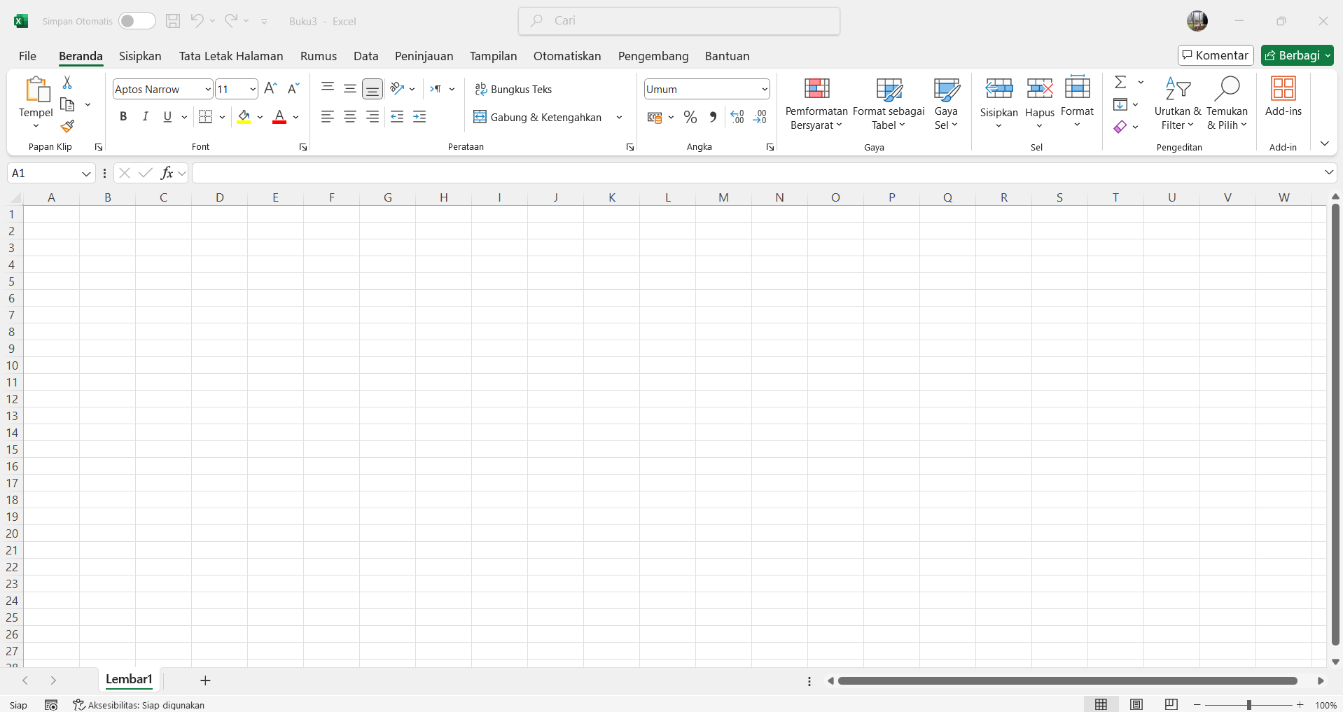 UI Komponen Utama Excel