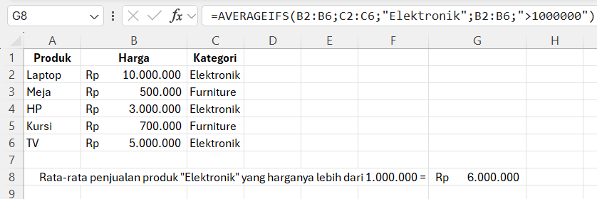 Contoh Kasus AVERAGEIFS Excel 