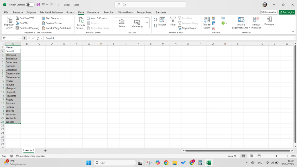 Data sorted